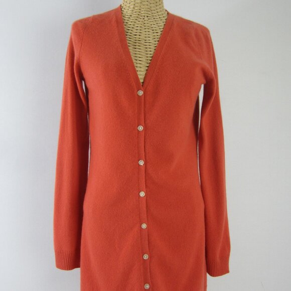 Adrienne Vittadini Womens XS Orange LS Long Cashmere Cardigan Sweater Fall - Picture 1 of 10